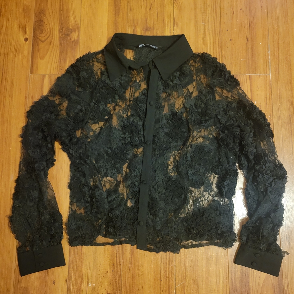 Zara Sheer Black Floral Blouse